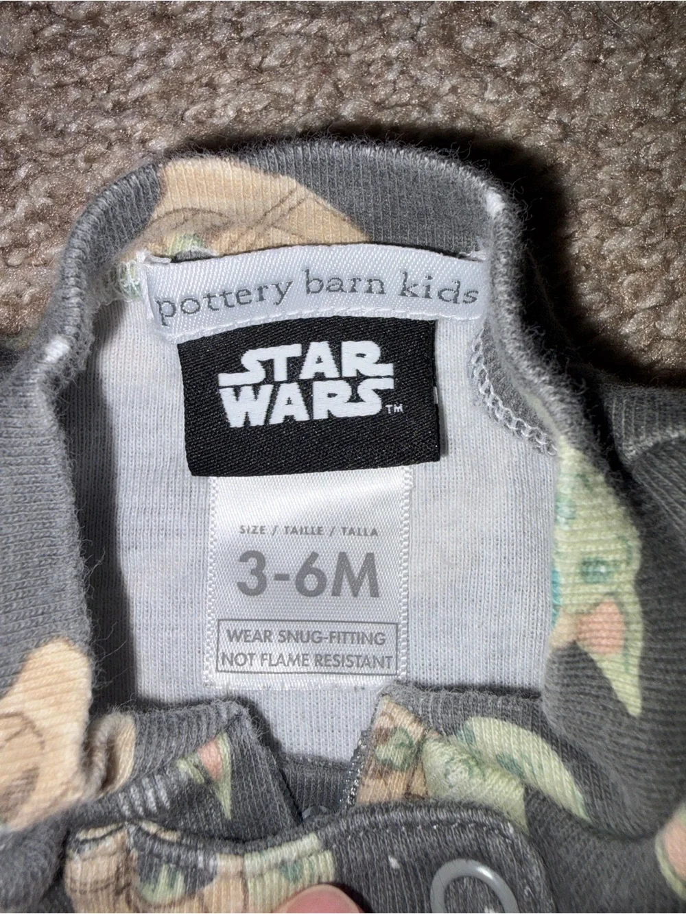 Pottery Barn Kids Gray Grogu Star Wars Organic Cotton Zip Footed Pajamas